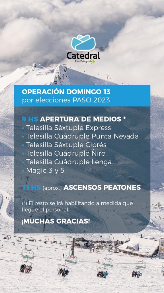 Operación de Catedral Alta Patagonia el día 13/8