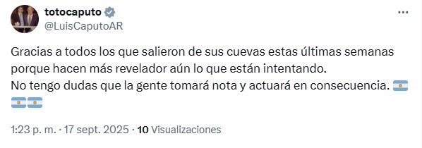 El misterioso mensaje de Caputo en medio de la tensión con el dólar: “No tengo dudas”