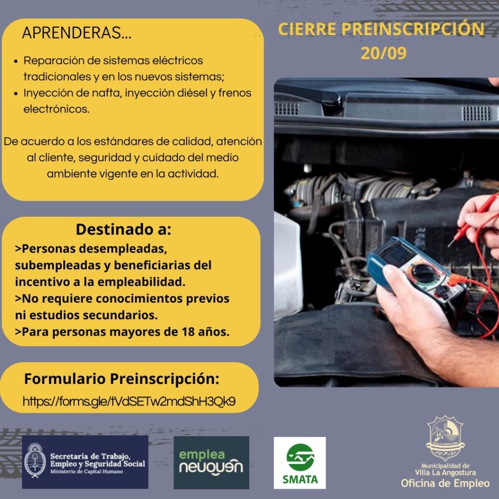 La Oficina de Empleo anuncia el inicio del Curso de ELECTRICIDAD DEL AUTOMOTOR- NIVEL INICIAL, con modalidad teórica- practica. La Oficina de Empleo anuncia el inicio del Curso de ELECTRICIDAD DEL AUTOMOTOR- NIVEL INICIAL, con modalidad teórica- practica.