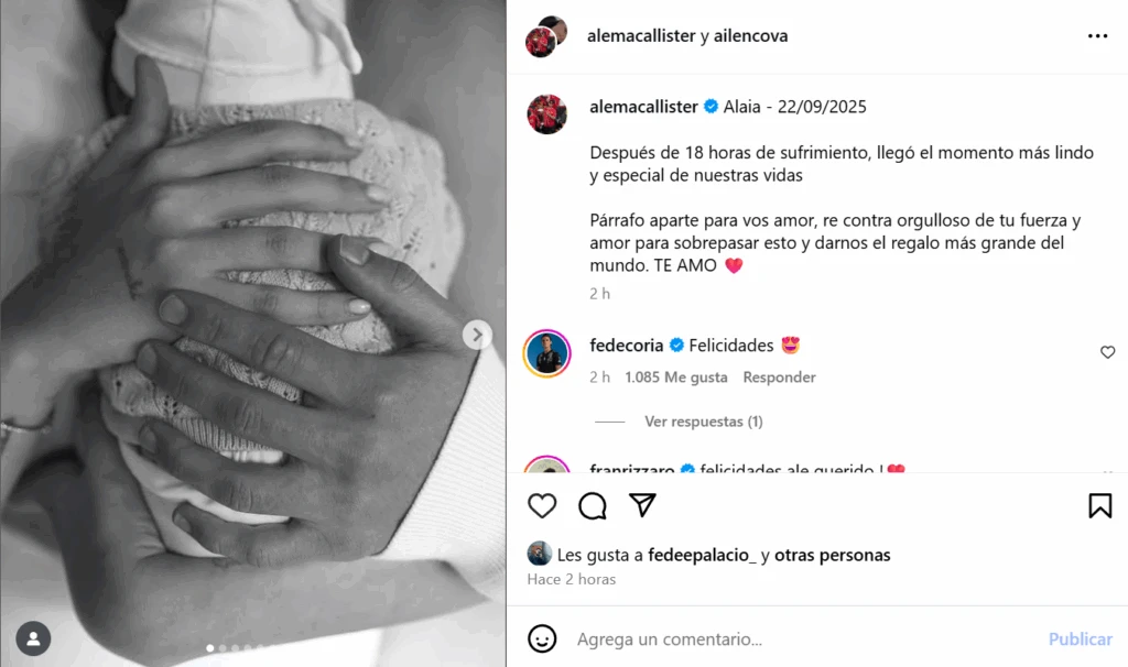 Alexis Mac Allister mostró las primeras fotos de su hija recién nacida