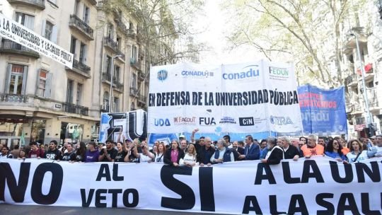 Festejos en la marcha afuera del Congreso luego del rechazo a los vetos presidenciales