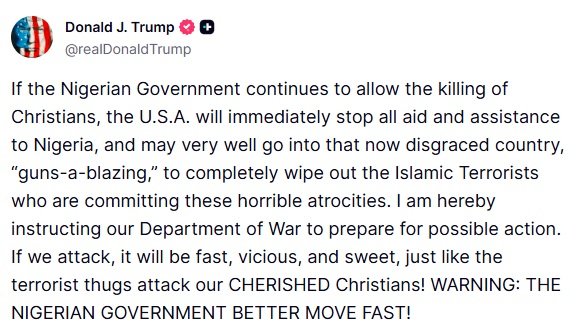 Trump amenazó con un ataque militar a Nigeria por la persecución a cristianos