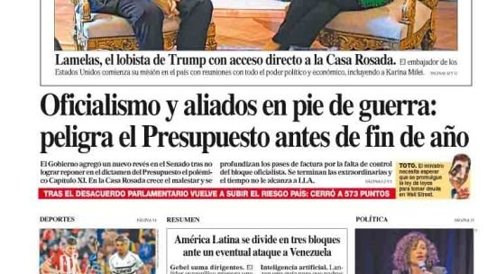 La tapa del Diario PERFIL del sábado 20 de diciembre de 2025