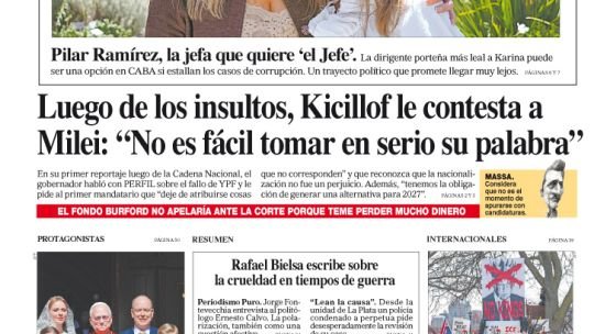 La tapa del Diario PERFIL del domingo 29 de marzo de 2026