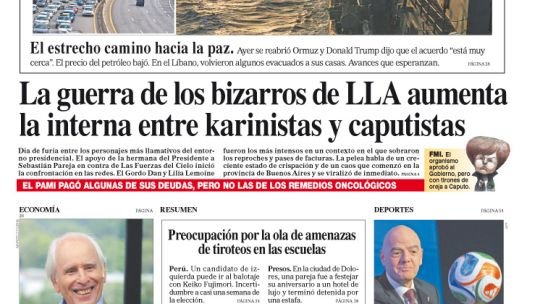 La tapa del Diario PERFIL del sábado 18 de abril de 2026