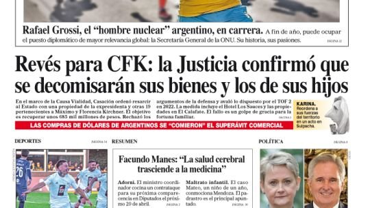 La Tapa del Diario PERFIL del sábado 25 de abril de 2026