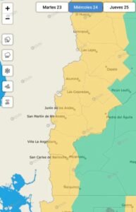 Alerta amarilla por nieve y viento para Mañana Miércoles 24.