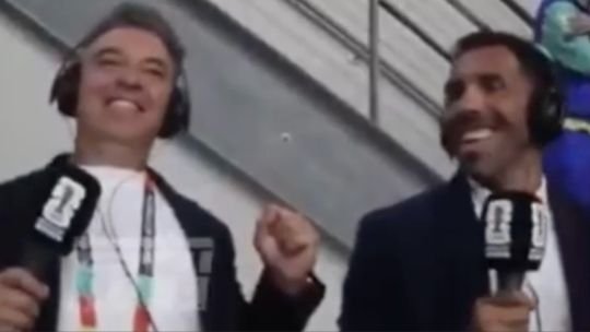 La eufórica reacción de Marcelo Gallardo y Carlos Tévez tras el primer gol de Lionel Messi ante Austria