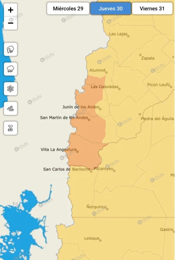 Alerta amarilla – pronóstico oficial emitido por el Servicio Meteorológico Nacional.