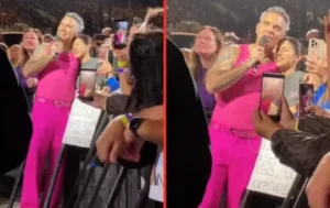 Qué dijo Robbie Williams sobre la extraña sustancia blanca que se le cayó de la nariz durante un vivo: “Fui poco profesional”