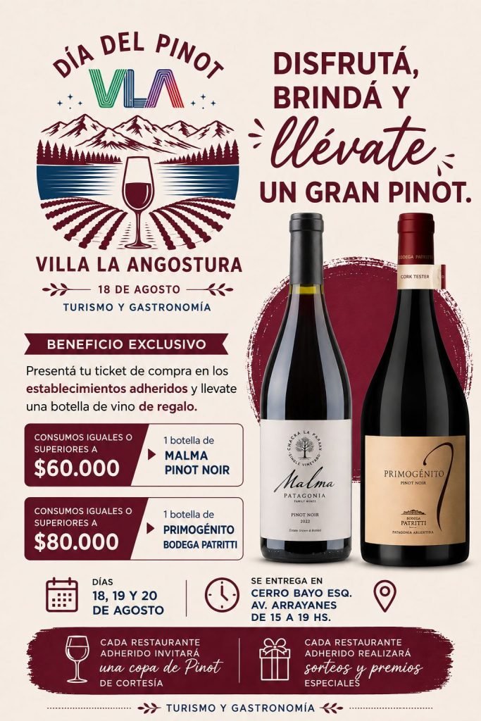 Día del Pinot: gastronomía, beneficios y experiencias en Villa La Angostura.