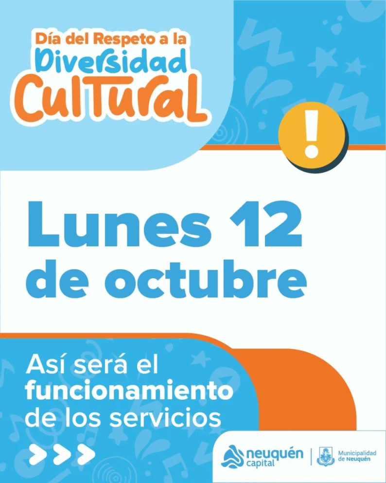 Feriado del 12 de octubre en Neuquén: cómo funcionarán los servicios municipales