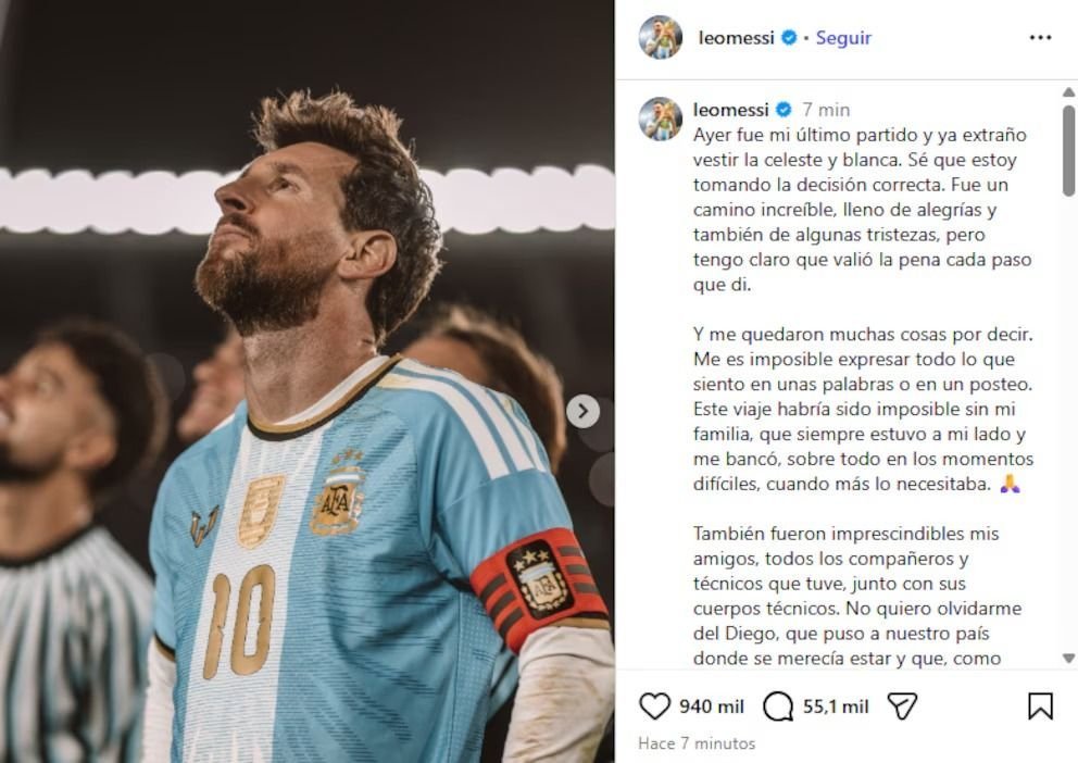 Messi se despidió de la Selección: “Ya extraño vestir la celeste y blanca”